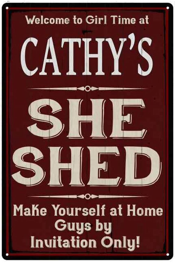 CATHY'S She Shed Red Sign Lady Cave 8 x 12 High Gloss Metal 208120088166