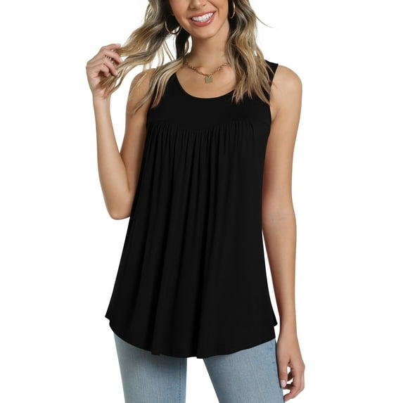 CATHY Women's Summer Sleeveless Pleated Top Loose Crew Neck Tunic