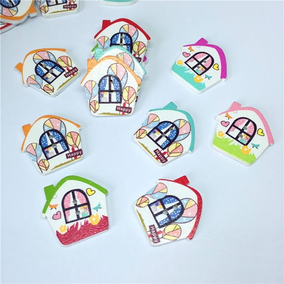 CATIEBYE 100Pcs Assorted Color House Shape Buttons for Diy Handcraft Sewing Material