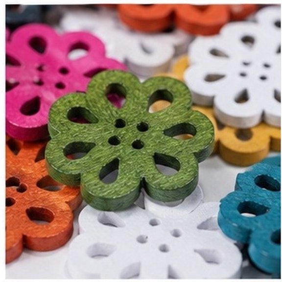 CATIEBYE 100pcs Wooden Buttons 20mm Vintage Daisy Pattern Mixed Colors