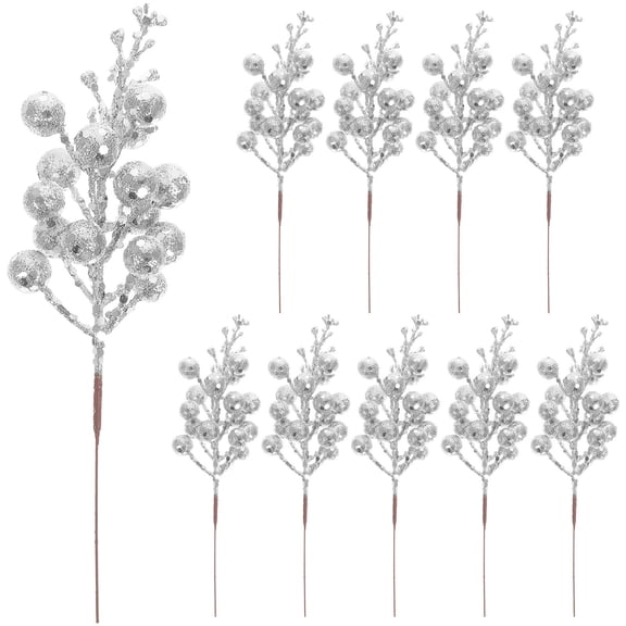 CATIEBYE 10Pcs Fake Berries Branch for Christmas Tree with Sparkling Glitter Finish