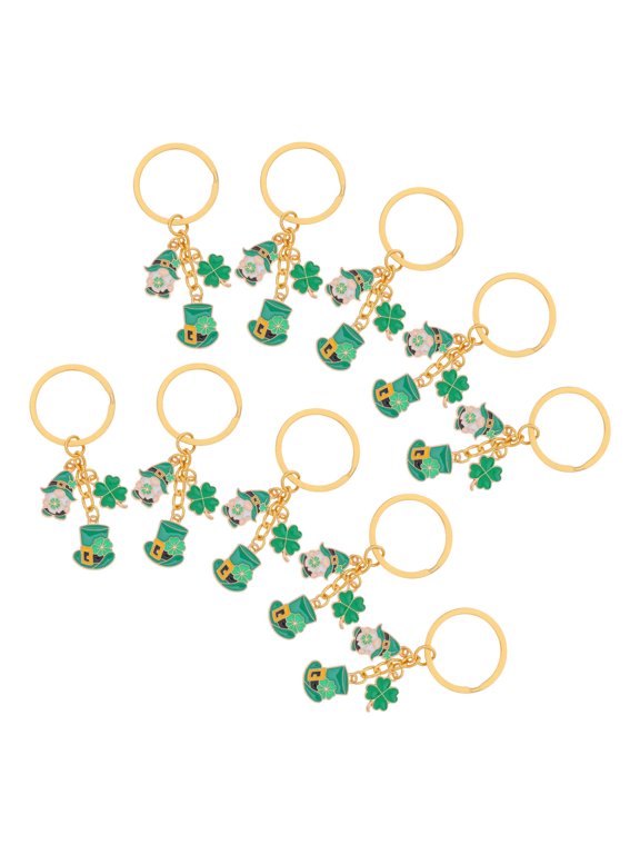 Four Leaf Clover Keychain Good Luck Charm Green Zinc Alloy for Decor 10Pcs