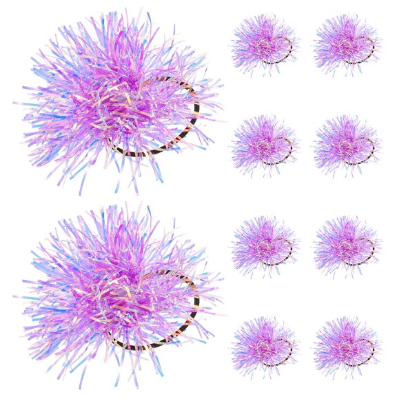 CATIEBYE 10Pcs Purple Elastic Pom Hair Ties with Shiny Tinsel Fluffy Ball Design for Stylish Ponytails
