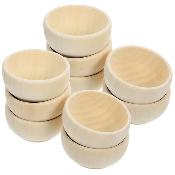 CATIEBYE 10Pcs Wood Unfinished Crafts Bowls Khaki Diy Craft Projects