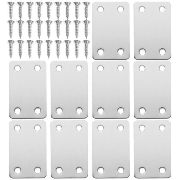 CATIEBYE 10Pcs Stainless Steel Flat Metal Brackets for Wood Mending Plates with Plated Silver