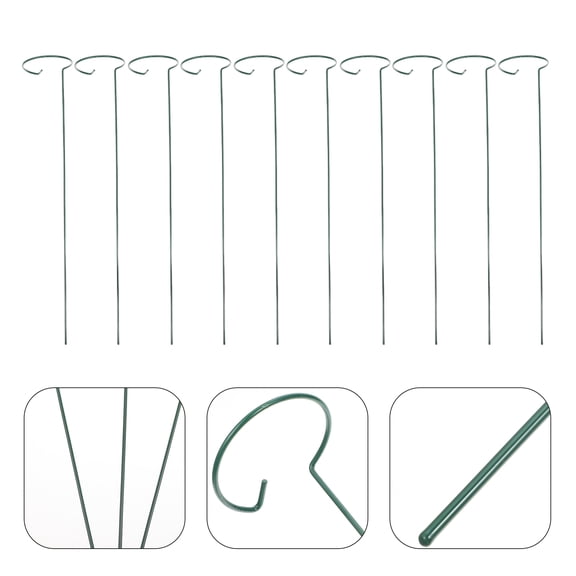 CATIEBYE Iron Plant Support Stakes 10Pcs Durable Garden Flower Support Rods Green