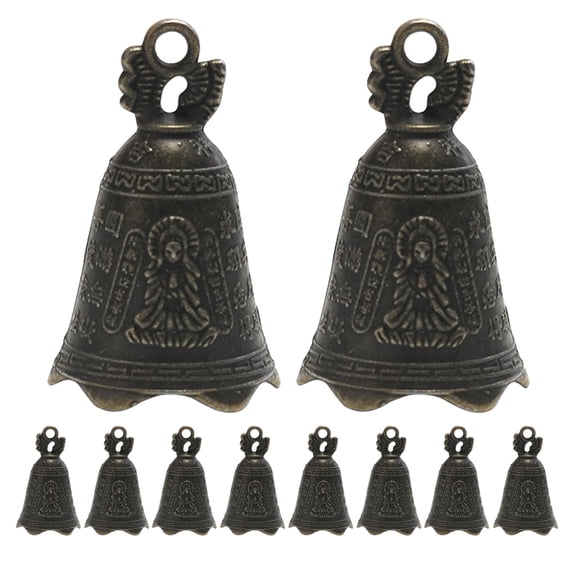 CATIEBYE 12Pcs Dragon Bell Shape Iron Bells for Crafts Pendant Charm Indoor Outdoor Decoration Dark Brown Vintage Style