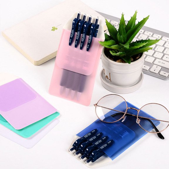 CATIEBYE 12Pcs Office Pen Pouch Pocket Protector High Grade PVC Material Assorted Color