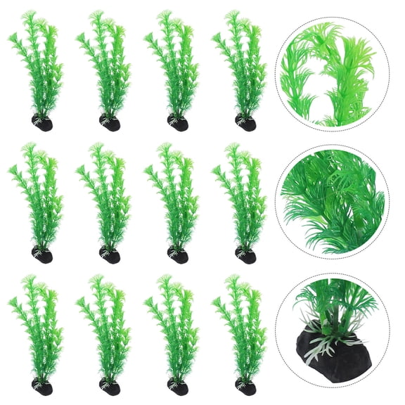 CATIEBYE 12Pcs Green Plastic Aquarium Plants Fish Tank Decor for Realistic Landscape Accessories