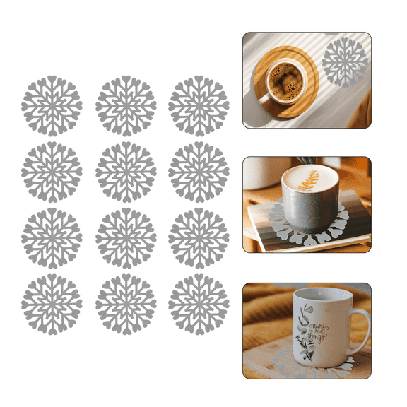 CATIEBYE 12Pcs Table Cup Coasters Grey Felt Fabric Insulating Waterproof Christmas Party Home Decoration