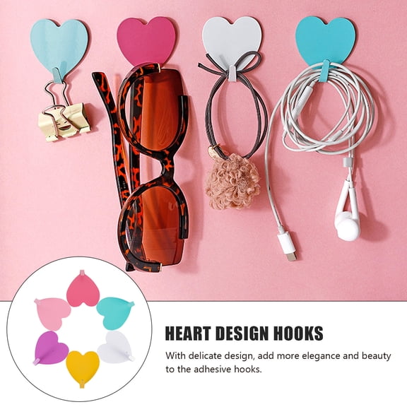 CATIEBYE 12Pcs Iron Heart Design Hooks Punch Free Wall Mounted Hooks for Household