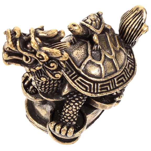 CATIEBYE Copper Dragon Turtle Decor Sturdy Desktop Ornament Golden Vintage