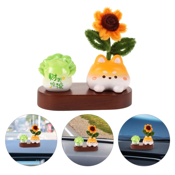 CATIEBYE 1Pack Creative Design Resin and Wood Flower Shape Dashboard Ornament for Car Interior Decoration