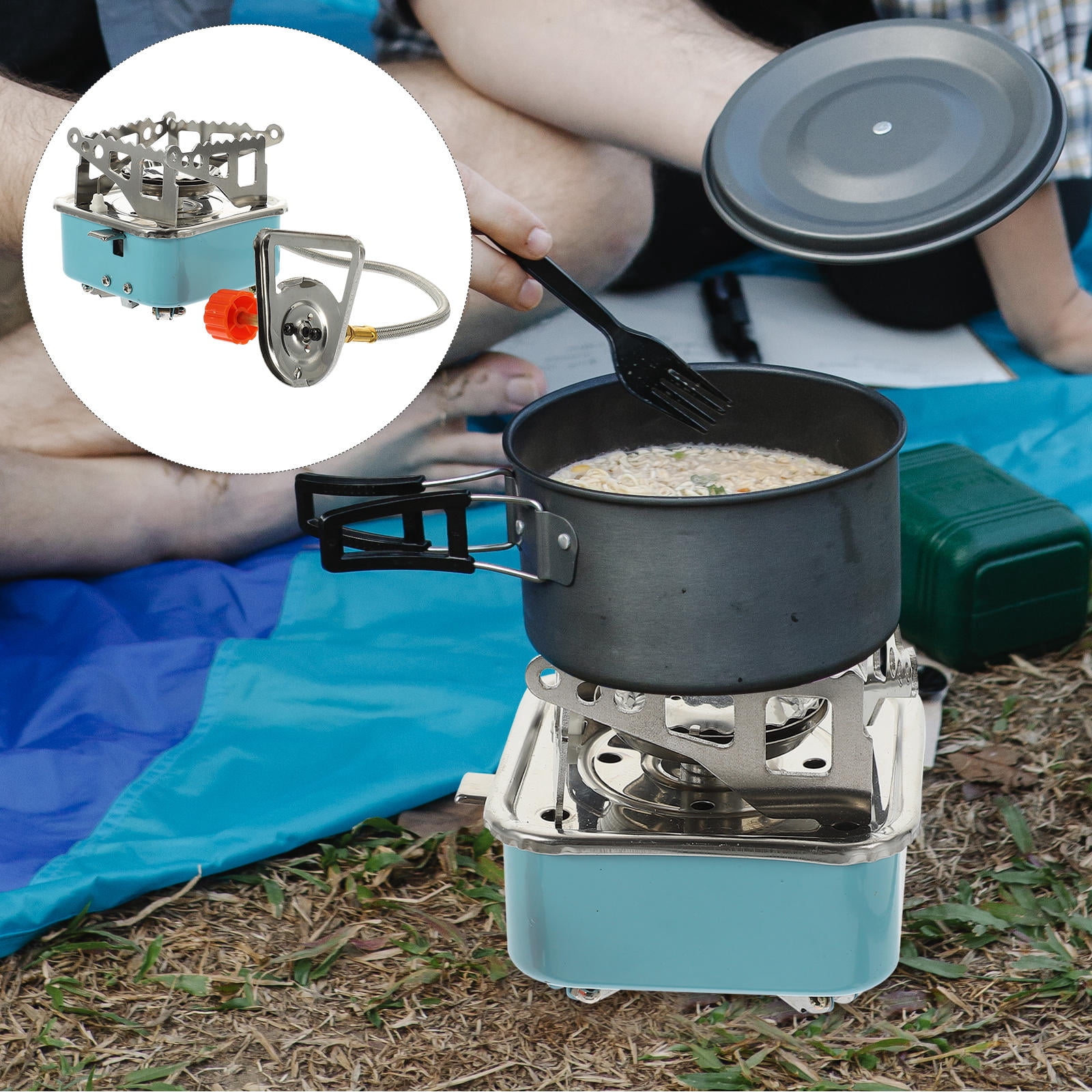 CATIEBYE Portable Gas Stove Foldable Lightweight Titanium Green for Outdoor Use