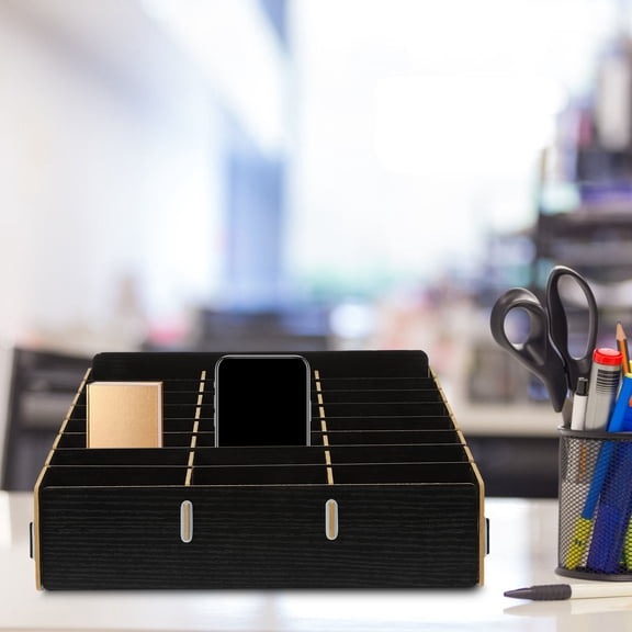 CATIEBYE Black Wooden Desktop Storage Box Multi Functional Mobile Phone Holder for Training Rooms