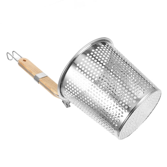 CATIEBYE 1Pack Silver Deep Basket Wok Strainer With Wood Handle Ideal For Home Cooks And Professional Chefs