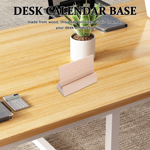 CATIEBYE Beige Wooden Desktop Calendar Holder Stand Rustic Office Organizer Photo Frame Display
