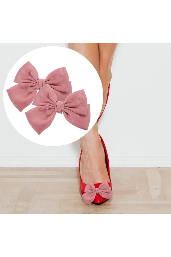 1 Pair Bowknot Polyester Rhinestone Shoe Clips Pink Fabric Decorative Accessories for Women Wedding