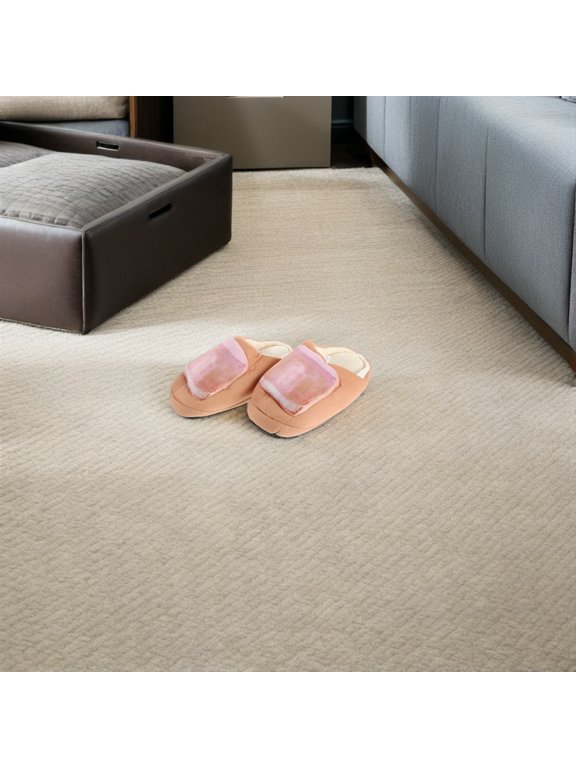 1Pair Winter Warm Slippers Unique Bread Style Fuzzy Light Brown Indoor House Slippers with Anti Slip Sole