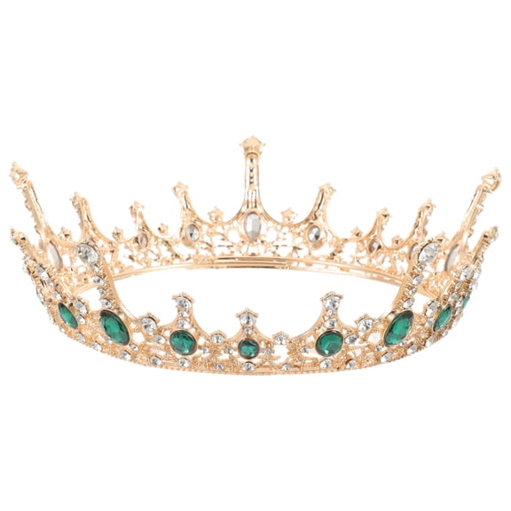 CATIEBYE 1Pc Bridal Queen Crown Green Baroque Style Alloy Wedding Hair Accessory