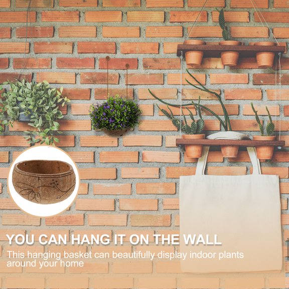 CATIEBYE 1Pc Garden Hanging Plant Container with Retro Style Coconut Shell Material