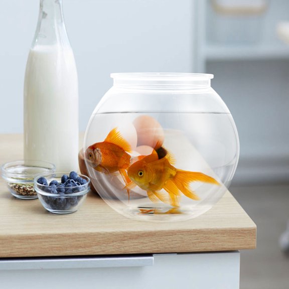 CATIEBYE 1Pc Round Plastic Fish Tank for Office Or Home Decor with Transparent Body and Integrated Cleaning Feature