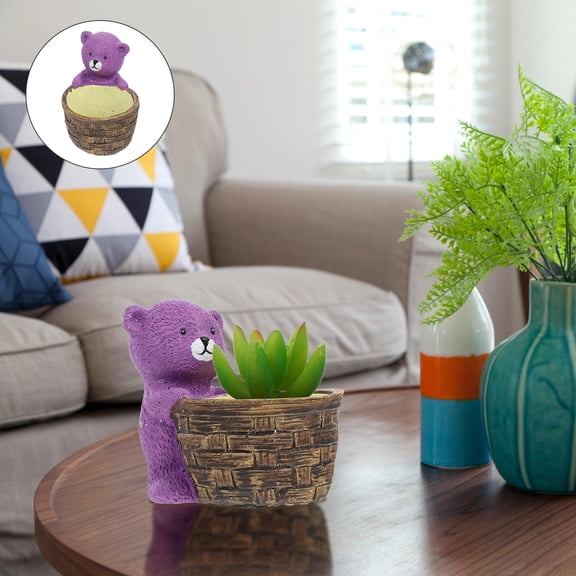 CATIEBYE Resin Bear Design Planter, Violet, Indoor Plant Storage, 1Pc