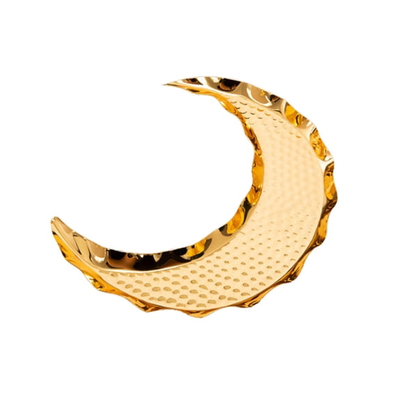 CATIEBYE 1Pcs Crescent Shaped Dessert Platter Golden Zinc Alloy Safe Material For Party and Home Use