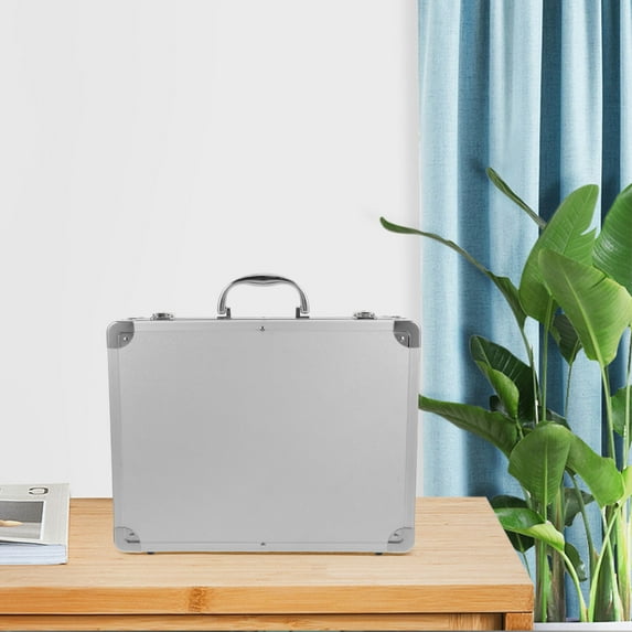 CATIEBYE 1Pcs Shockproof Metal Briefcase for Men Hard Storage Case with Chrome-Plated Iron 14.6x11.2x3.3in