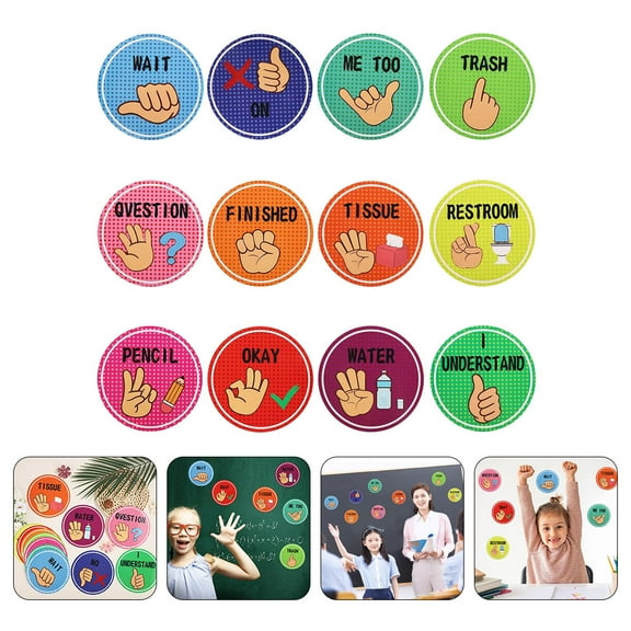 CATIEBYE 1Set Assorted Color Hand Signal Posters for Teachers Classroom Management Visual Cues