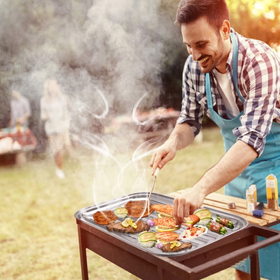 CATIEBYE 1Set Bbq Pan For Grilling Baking Draining Cooking Outdoor Barbecue 13.8*9.4*1.2in