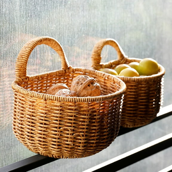 CATIEBYE Catiebye 1Pack Brown Plastic Woven Garlic Storage Basket for Kitchen Organization