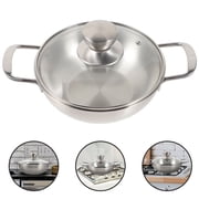 CATIEBYE Stainless Steel Wok Pan with Glass Lid, Double Handles, Stir Fry Cookware for Home Kitchen Cooking and Sauteing