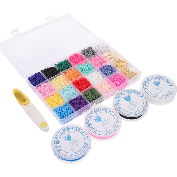 CATIEBYE 1Set Polymer Clay Bracelet Making Kit with Flat Clay Beads and Elastic Strings for DIY Designs