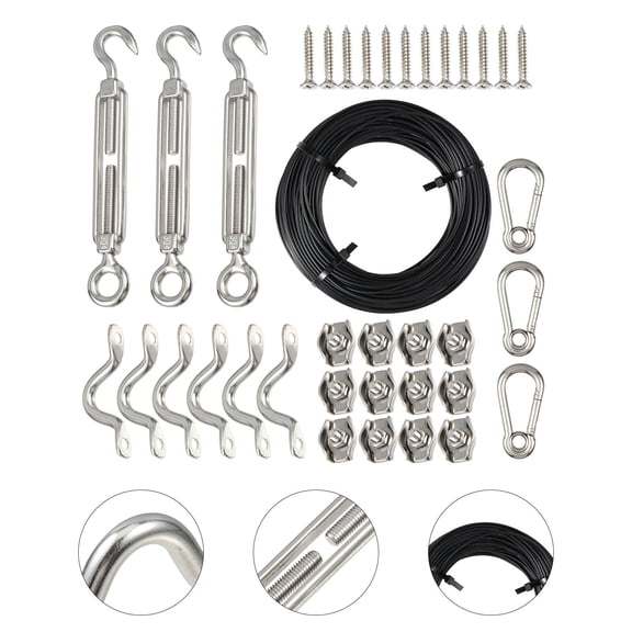 CATIEBYE String Light Hanging Kit with Stainless Steel Cable Rope, Strong Support, Outdoor Hanging Set