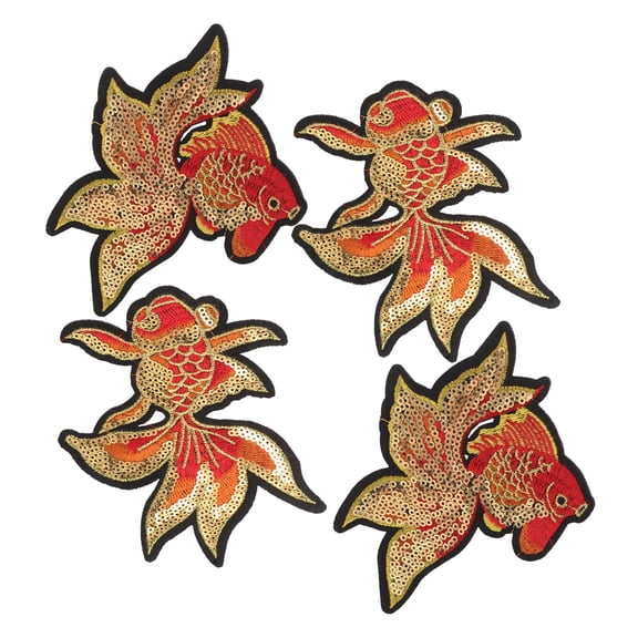 CATIEBYE Golden Embroidered Fish Patches Unique Sequin Design for Craft 2Pairs