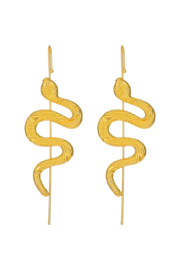 2 Pcs Fashion Punk Jewelry Earrings Snake Clip On for Women in Golden