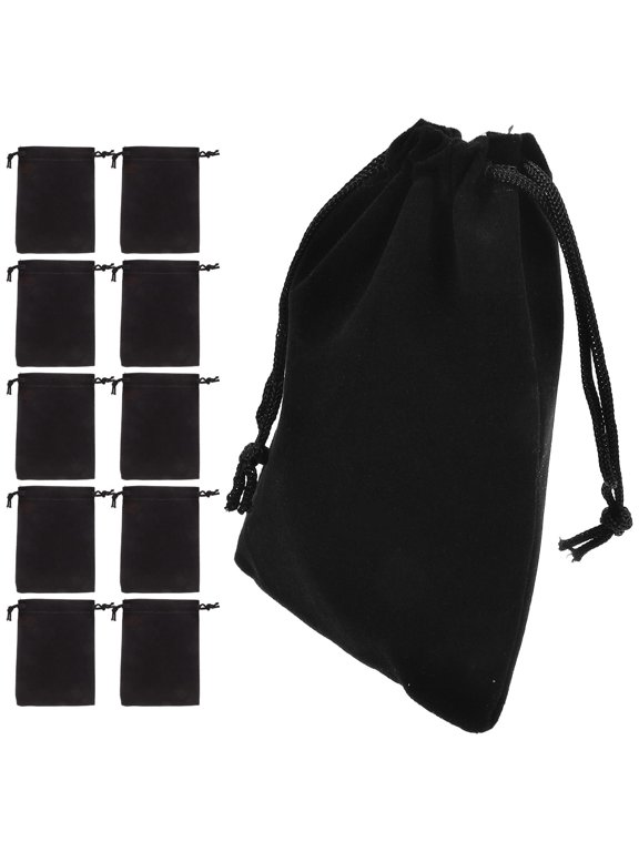 Elegant Black Flannel Drawstring Bags, Secure Closure, Ideal for Travel, 20Pcs