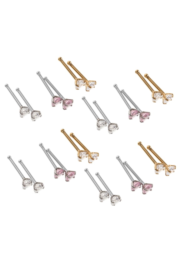 24Pcs Nose Bone Studs Assorted Color Stainless Steel Nose Decoration for Women