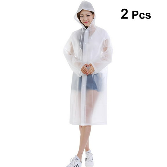 CATIEBYE 2Pcs Portable Transparent Rain Poncho Adult Raincoat with Hood Lightweight for Hiking