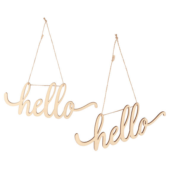 CATIEBYE 2Pcs Beige Wood Hello Signs For Home Indoor Diy Crafts Wall Art
