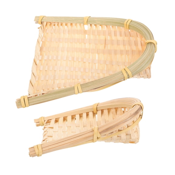 CATIEBYE 2Pcs Beige Woven Storage Bin, Bamboo Organizer for Shelves, Table, and Household Use