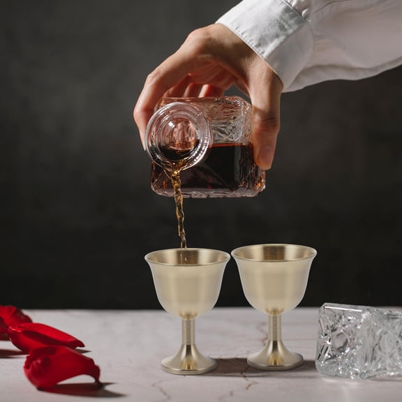 CATIEBYE 2Pcs Copper Wine Goblet Golden Chalice Cup for Home Use with Quality Finish