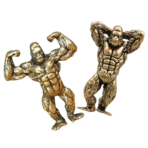 CATIEBYE 2Pcs Gorilla Figurines in Golden Lifelike Design for Home and Office Decor 11.8*7.9*3.9in