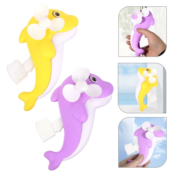 CATIEBYE 2-Pack Small Dolphin Shaped Portable Plastic Handheld Fans for Outdoor Cooling and Travel Use