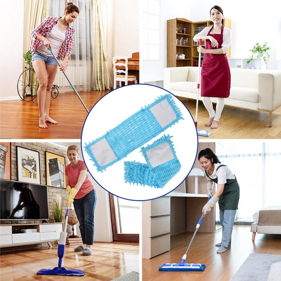 CATIEBYE 2Pcs Mop Cloth Replacement Part Blue Chenille for Home Users 15.7x4.7x0.4in