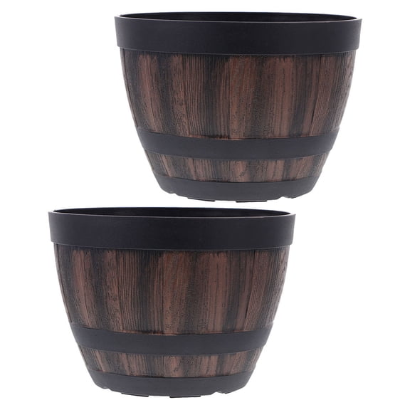 CATIEBYE 2Pcs Plastic Barrel Brown for Home Decor Outdoor Plants