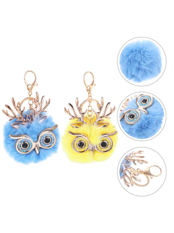 Plush Owl Keychain Charm Assorted Color Durable for Decor 2Pcs
