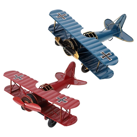 CATIEBYE 2Pcs Retro Vintage Metal Biplane Model Airplane Decor Assorted Color for Home Office