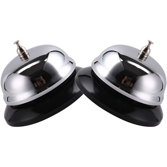 CATIEBYE 2Pcs Plated Silver Metal Hand Bell Retro Call Bell for Restaurant Hotel Bar Kitchen and Loud Tone